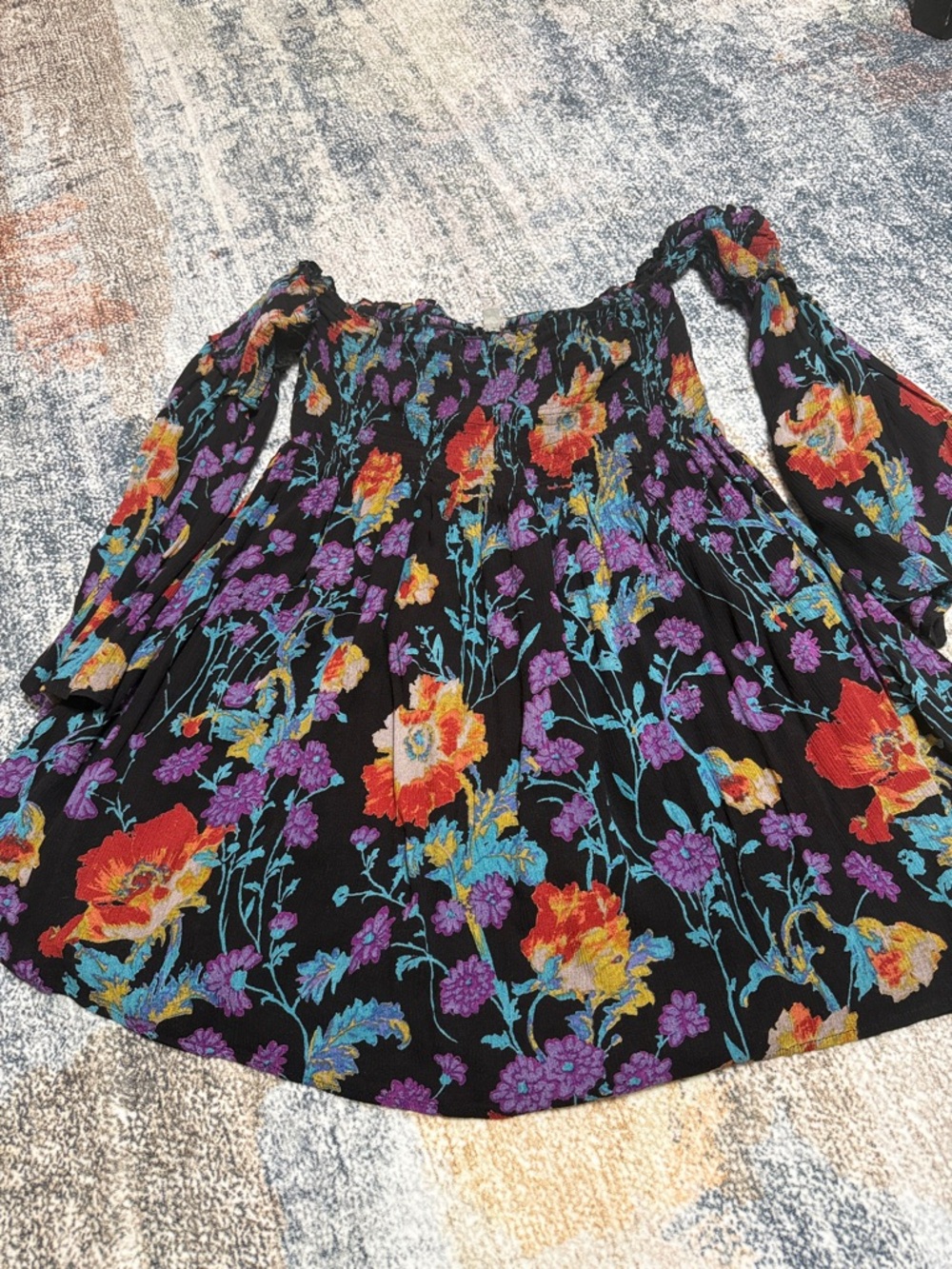 Black Floral Off-Shoulder Peasant Dress/Top